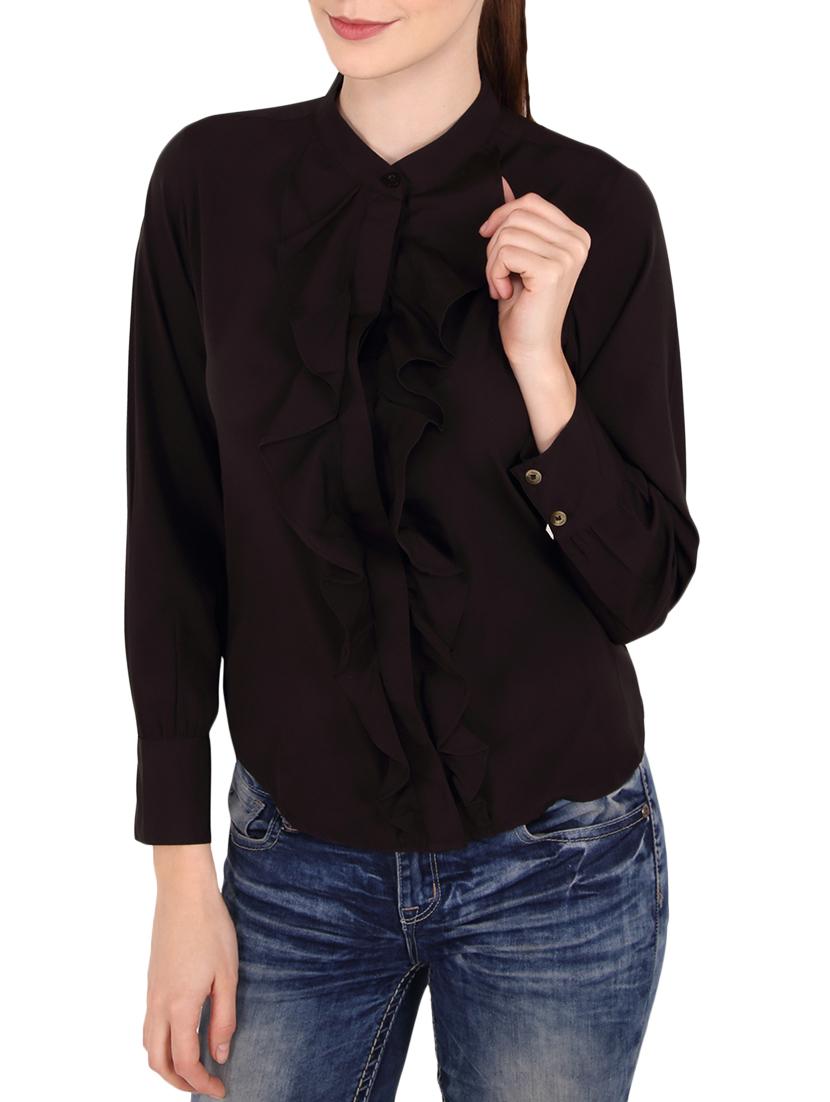 black crepe ruffle top - 13968064 - Zoom Image - 1