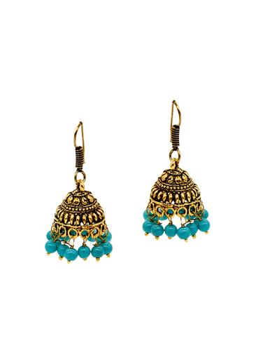 blue metal jhumka earrings - 13968754 - Very Small Image - 1