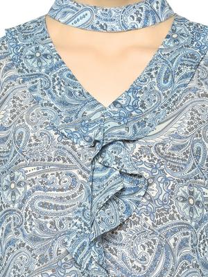 blue paisley printed ruffle top - 13973641 - Standard Image - 4