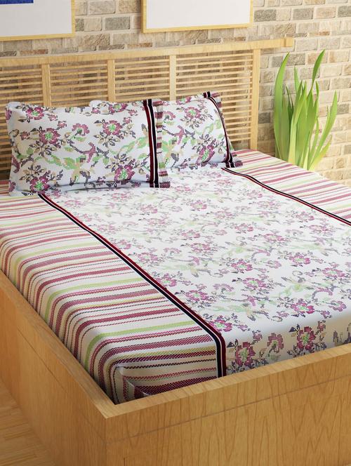 120 tc 100% cotton white 1 double bedsheet with 2 pillow cover - 13975187 - Standard Image - 1