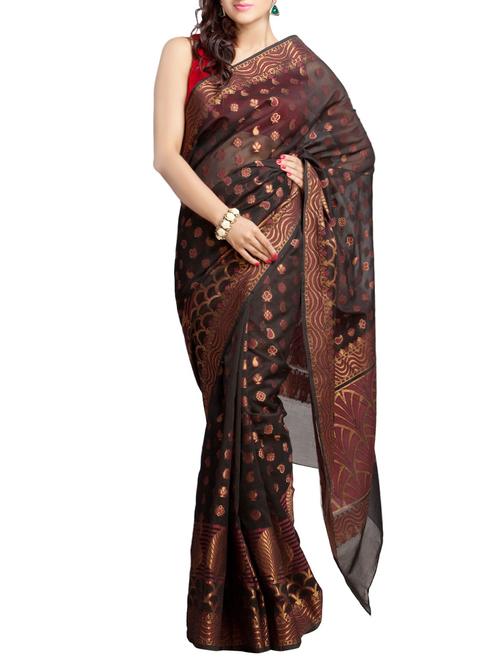 black silk woven saree with blouse - 13979344 - Standard Image - 1