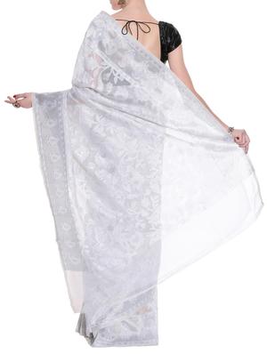 white woven saree with blouse - 13979357 - Standard Image - 2