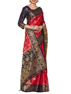 red crepe kanjivaram saree with blouse - 13982886 - Standard Image - 2
