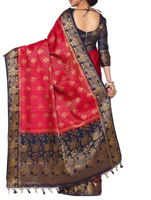 red crepe kanjivaram saree with blouse - 13982886 - Standard Image - 3