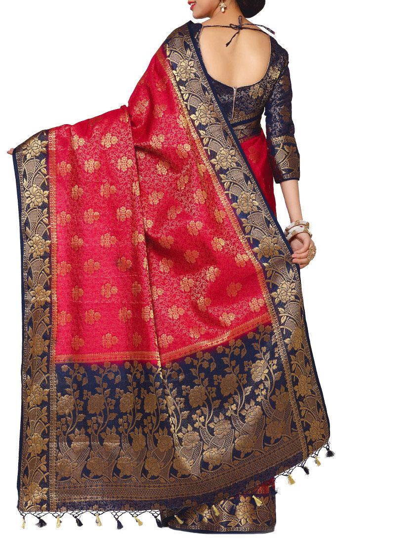 red crepe kanjivaram saree with blouse - 13982886 - Zoom Image - 3