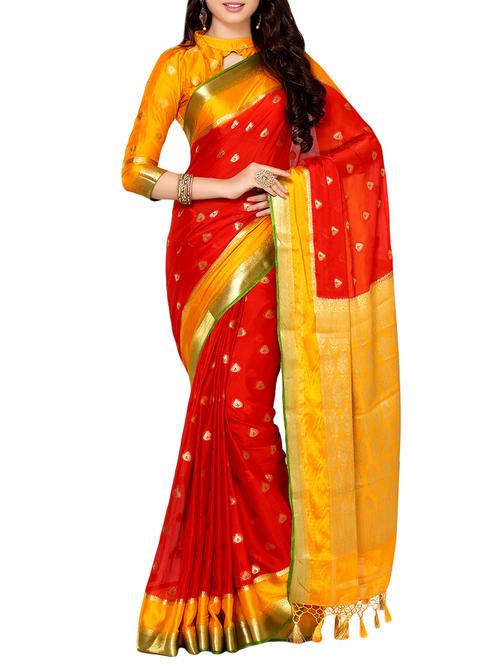 red crepe kanjivaram saree with blouse - 13982943 - Standard Image - 1