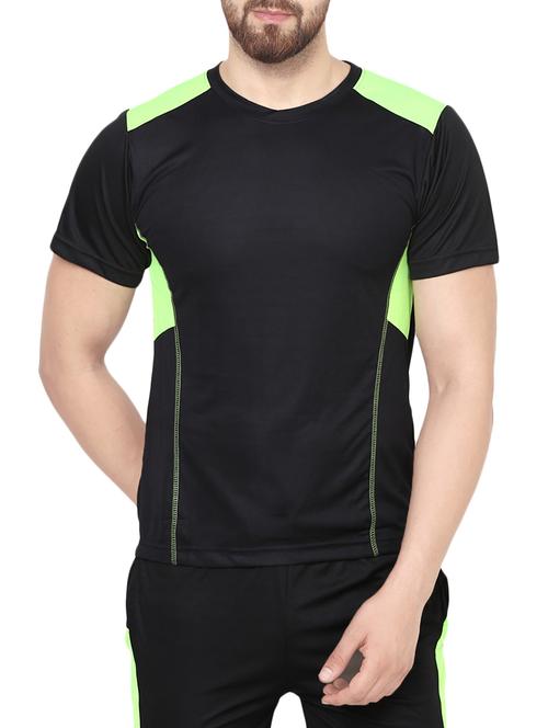 black colour block polyester t-shirt - 13984511 - Very Small Image - 1