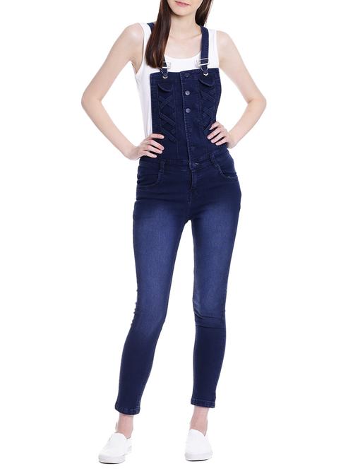 stone washed criss cross front dungaree - 13985360 - Standard Image - 1