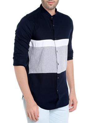 blue cotton color block casual shirt - 13989269 - Standard Image - 2