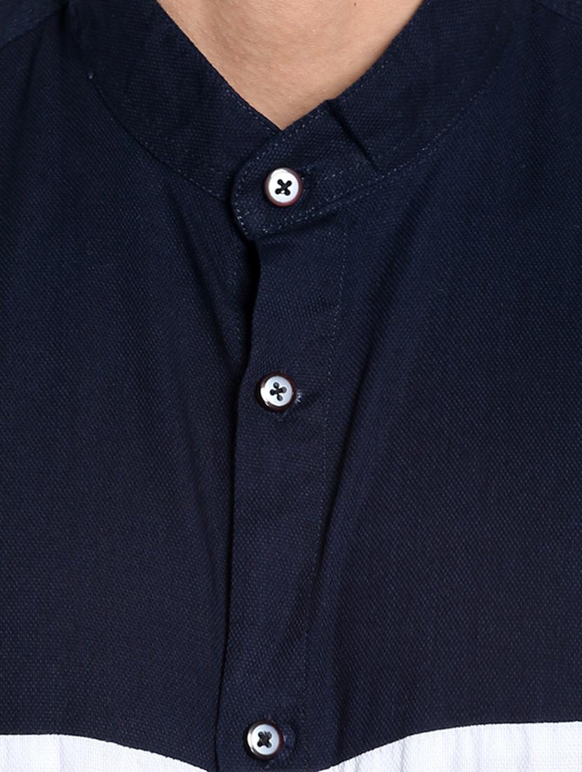 blue cotton color block casual shirt - 13989269 - Zoom Image - 4