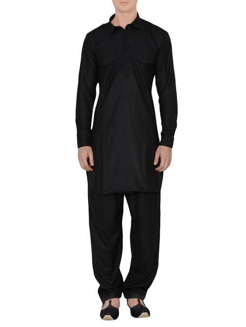 black cotton pathani set - 13990008 - Standard Image - 1