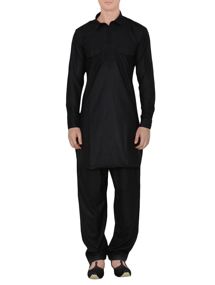 black cotton pathani set - 13990008 - Zoom Image - 1