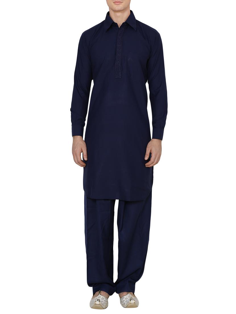 blue cotton pathani ethnic wear set - 13990015 - Zoom Image - 1