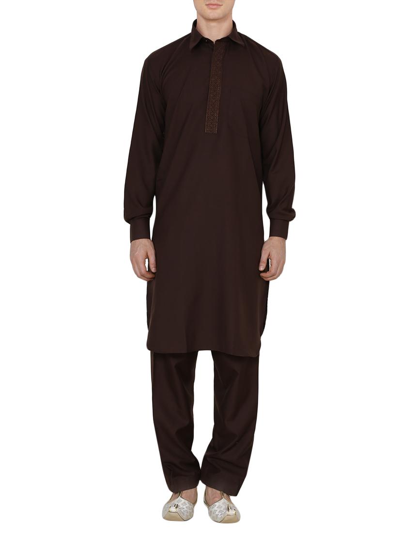 brown cotton pathani ethnic wear set - 13990016 - Zoom Image - 1