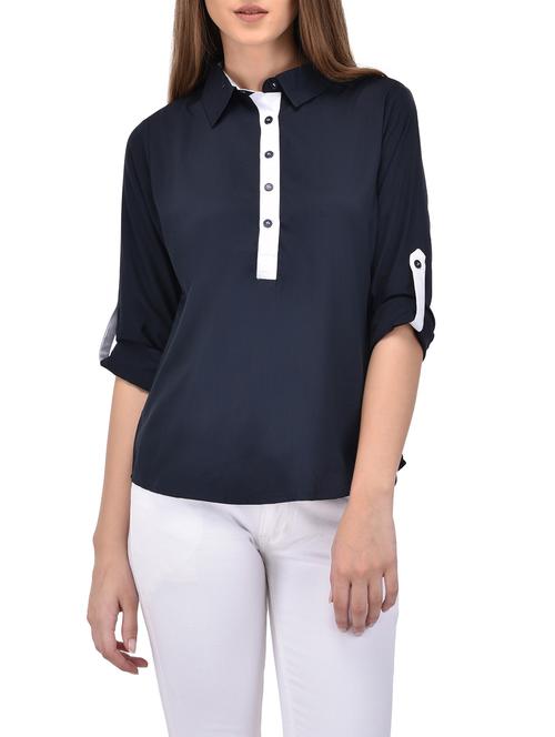 solid navy blue regular shirt - 13996504 - Standard Image - 1