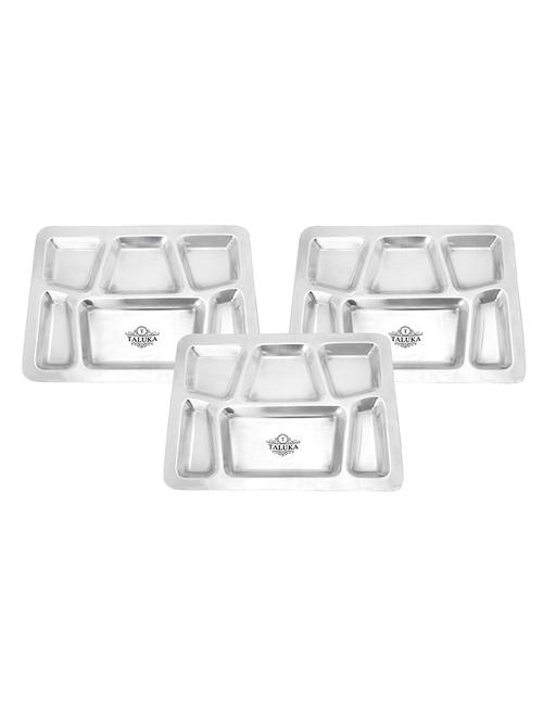 Pure Stainless Steel 6 in 1 Compartment Plate Thali Bhojan Thali Set of 3 - 13999481 - Standard Image - 1