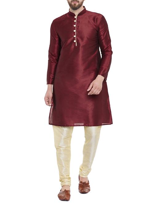 maroon dupion ethnic wear set - 14002107 - Standard Image - 1