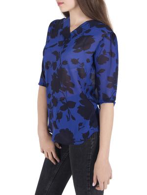blue printed georgette regular top - 14004354 - Standard Image - 2