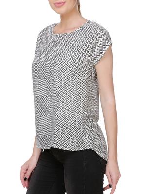 black printed poly crepe asymmetric op - 14005728 - Standard Image - 2
