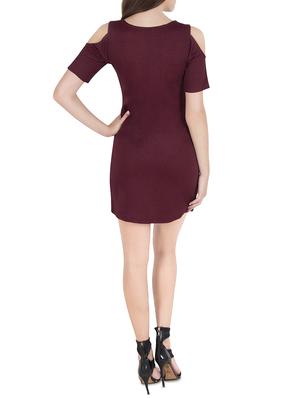 maroon polyester bodycon dress - 14010015 - Standard Image - 3