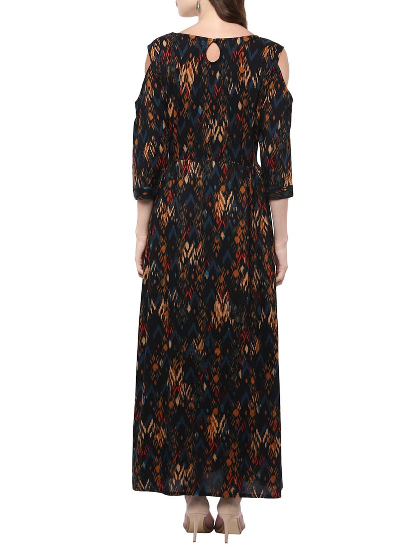 black viscose a-line kurta - 14010095 - Zoom Image - 3