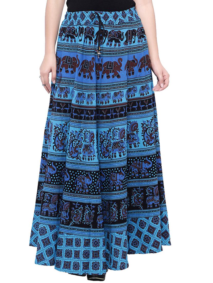 blue cotton flared skirt - 14010524 - Zoom Image - 1