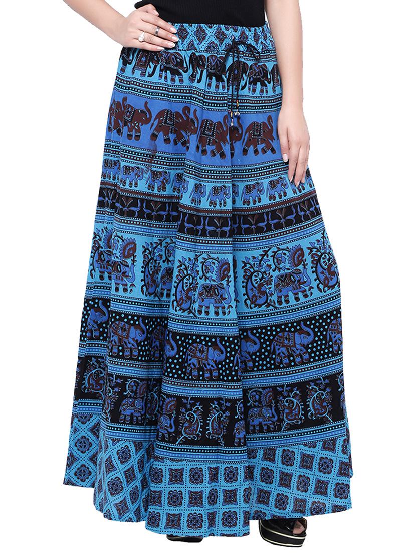 blue cotton flared skirt - 14010524 - Zoom Image - 2