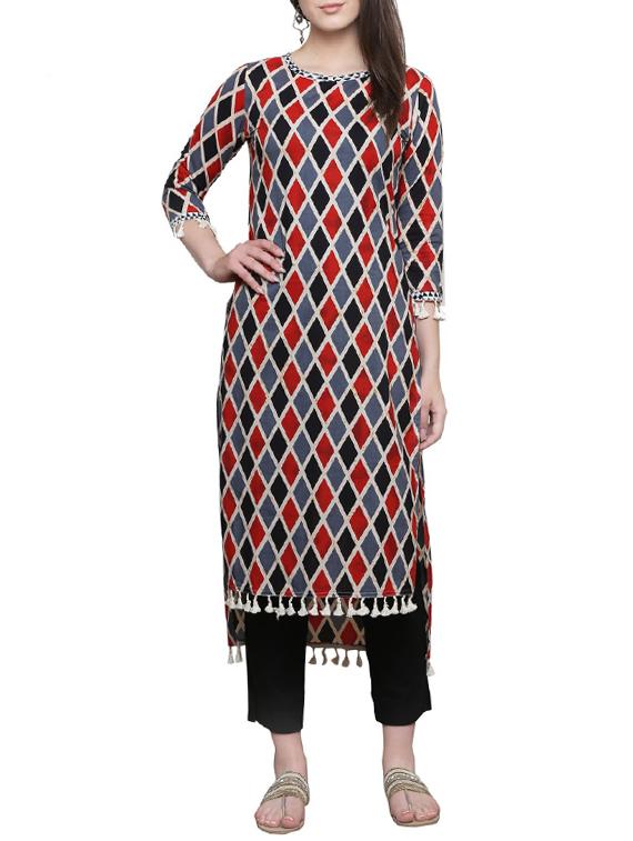 geometric print high-low kurta