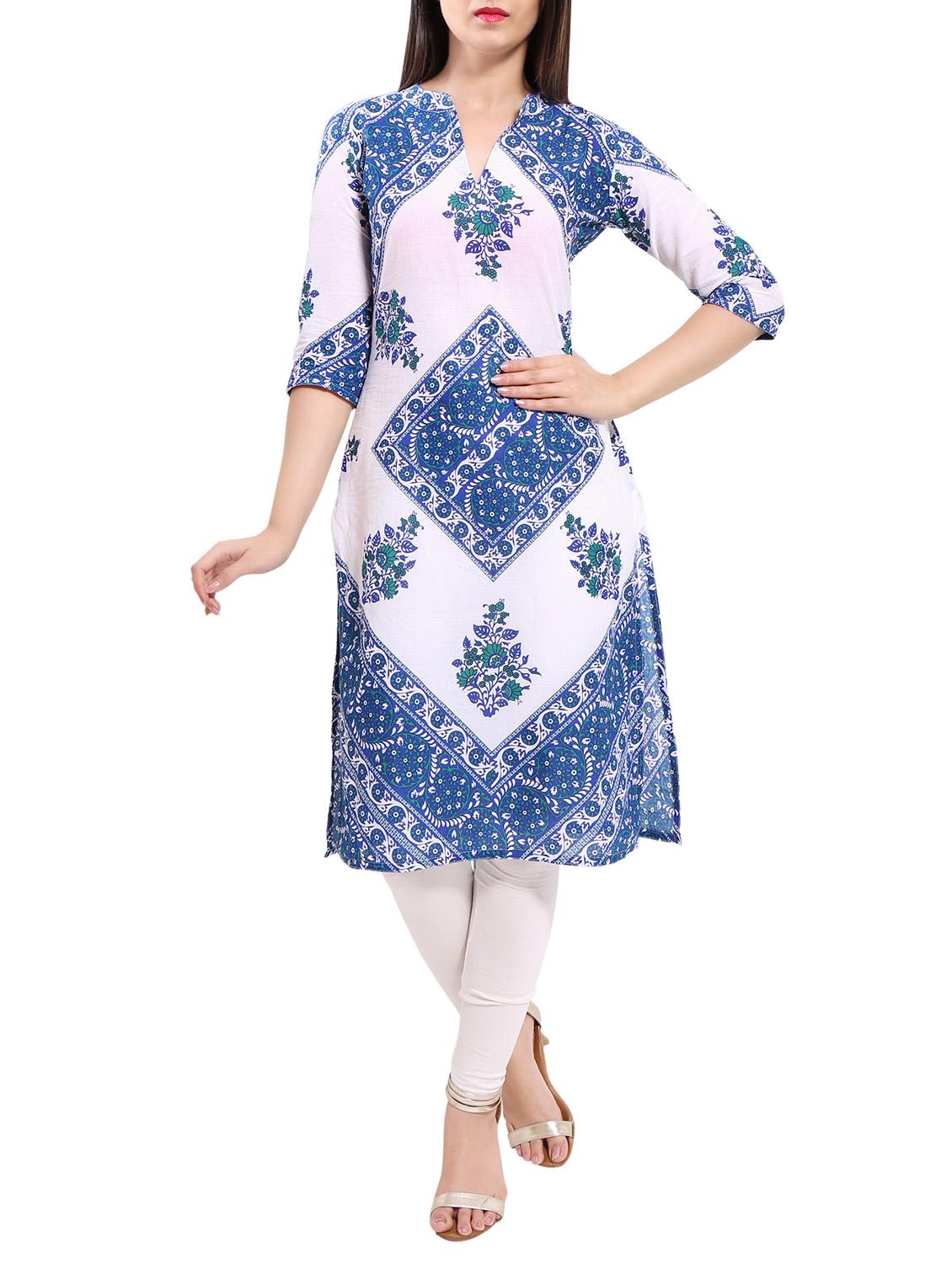 blue cotton straight kurta - 14040387 - Zoom Image - 1