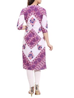 purple cotton straight kurta - 14040388 - Standard Image - 3