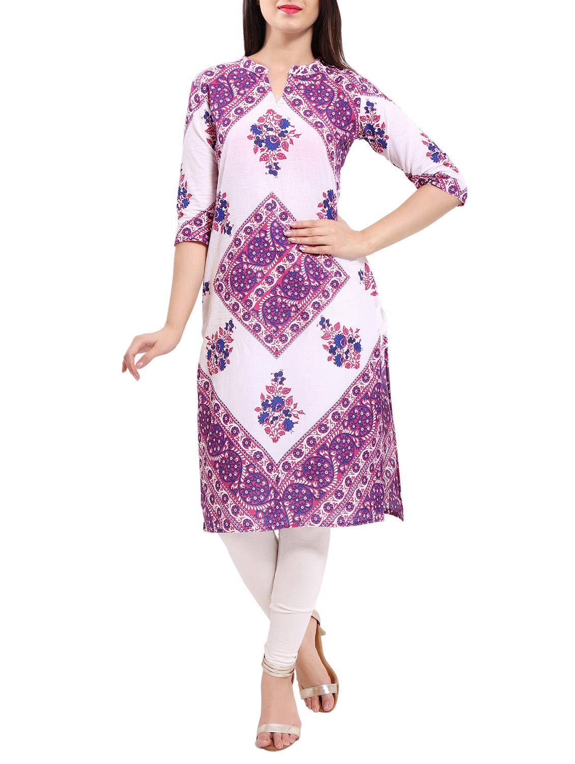 purple cotton straight kurta - 14040388 - Zoom Image - 1