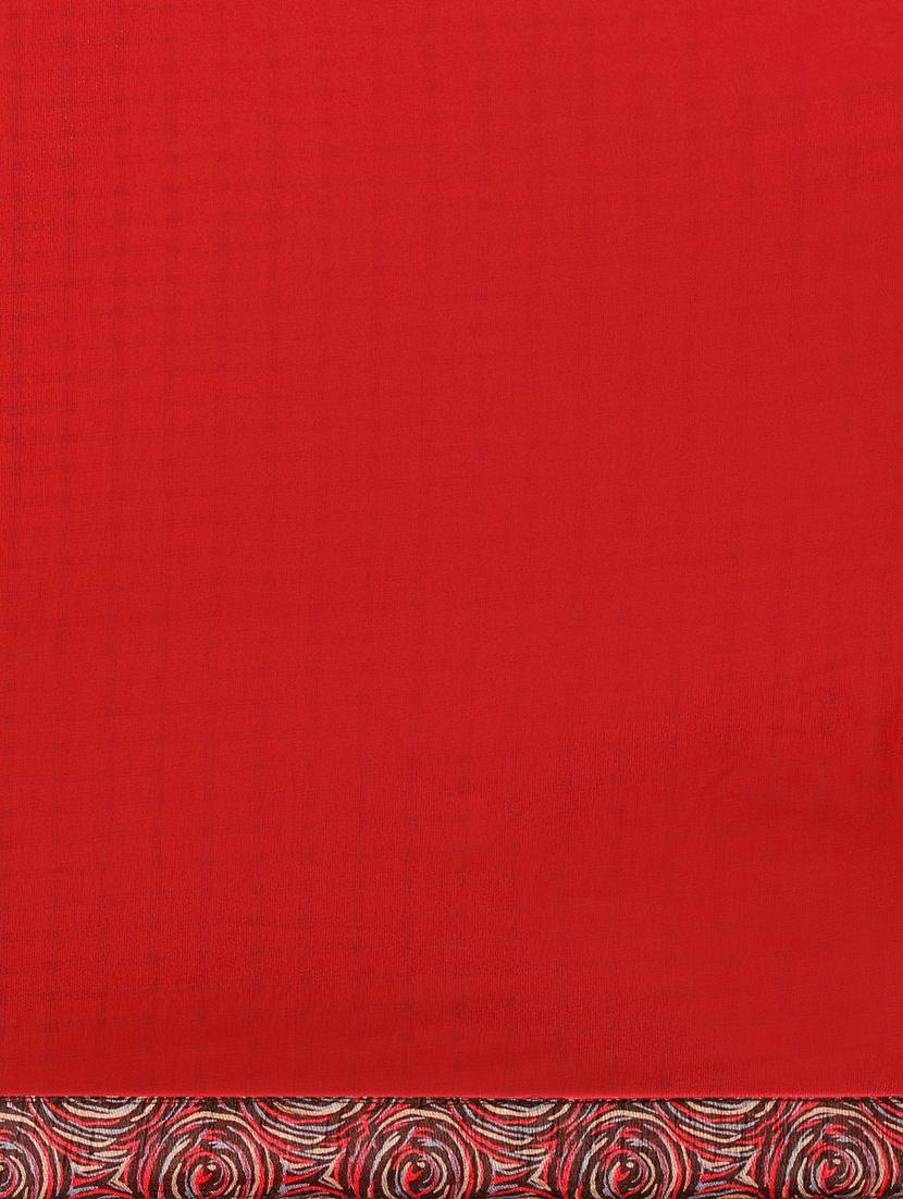 red georgette printed saree with blouse - 14043188 - Zoom Image - 4