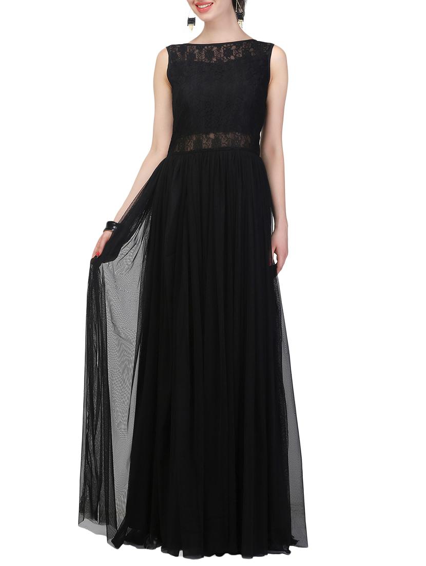 black net party semi-stitched gown - 14043325 - Zoom Image - 1