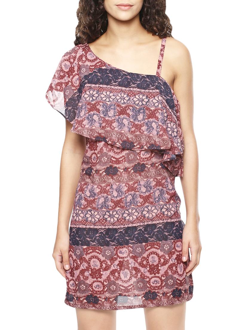 red poly georgette ruffle dress - 14045197 - Zoom Image - 1