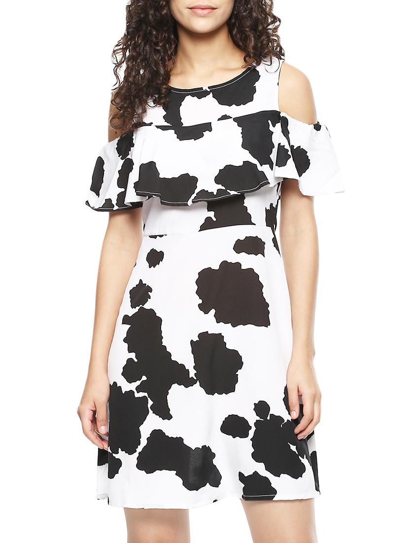 cold shoulder printed a-line dress - 14045201 - Zoom Image - 1