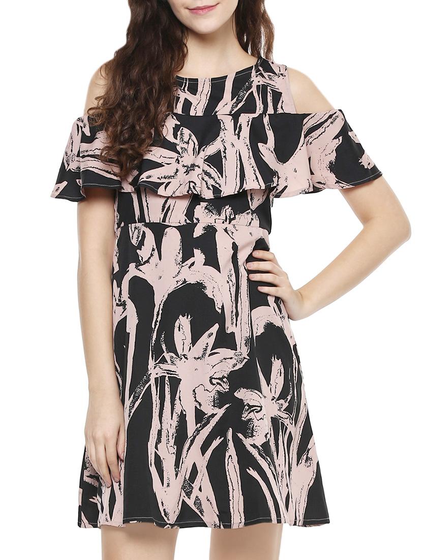 black poly crepe ruffle dress - 14045203 - Zoom Image - 1