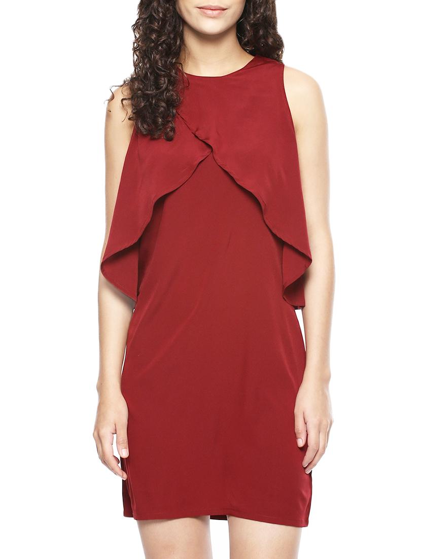 maroon poly crepe layered dress - 14045209 - Zoom Image - 1