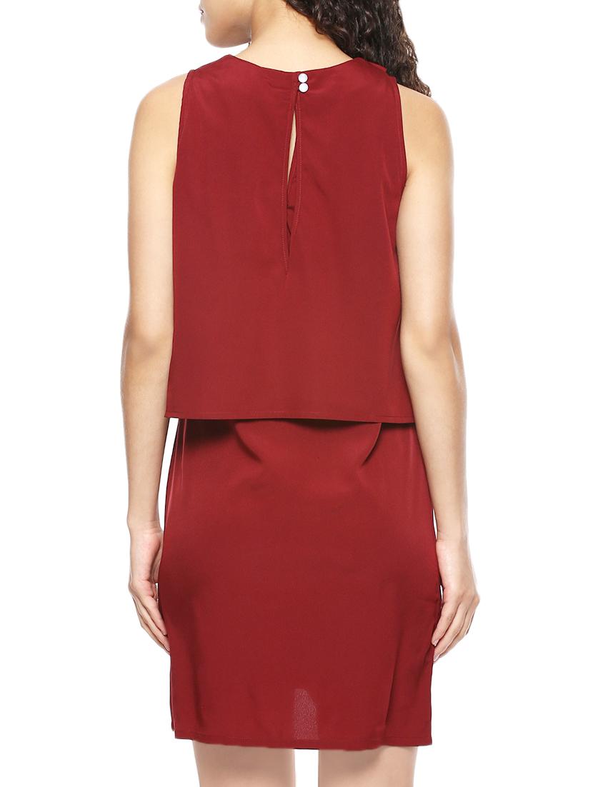 maroon poly crepe layered dress - 14045209 - Zoom Image - 3