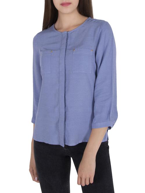 blue viscose regular shirt - 14046594 - Standard Image - 1