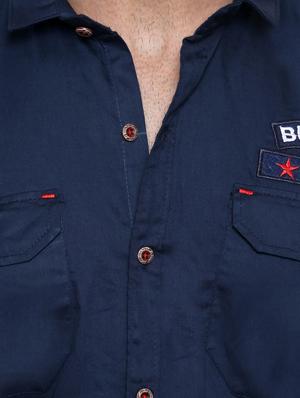 navy blue cotton casual shirt - 14048213 - Standard Image - 4