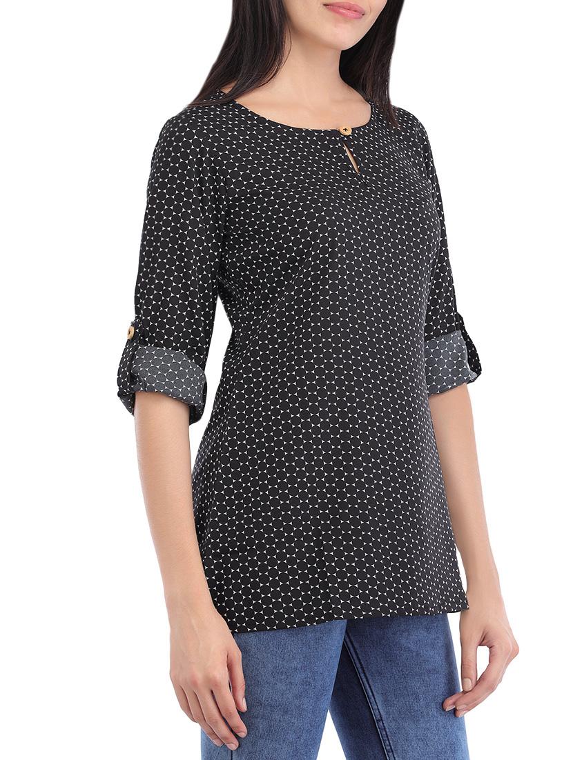 key hole front roll up sleeved top - 14049050 - Zoom Image - 2