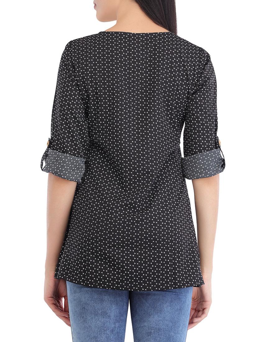 key hole front roll up sleeved top - 14049050 - Zoom Image - 3