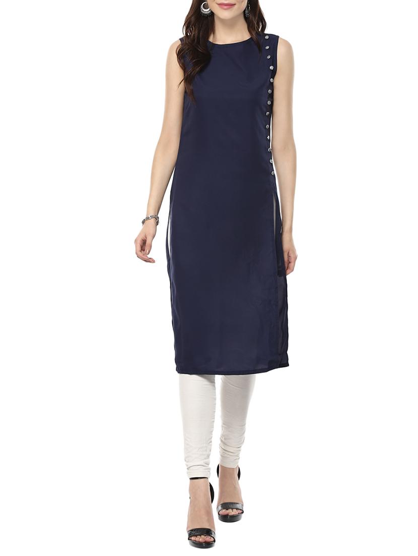 blue crepe kurta - 14049317 - Zoom Image - 1