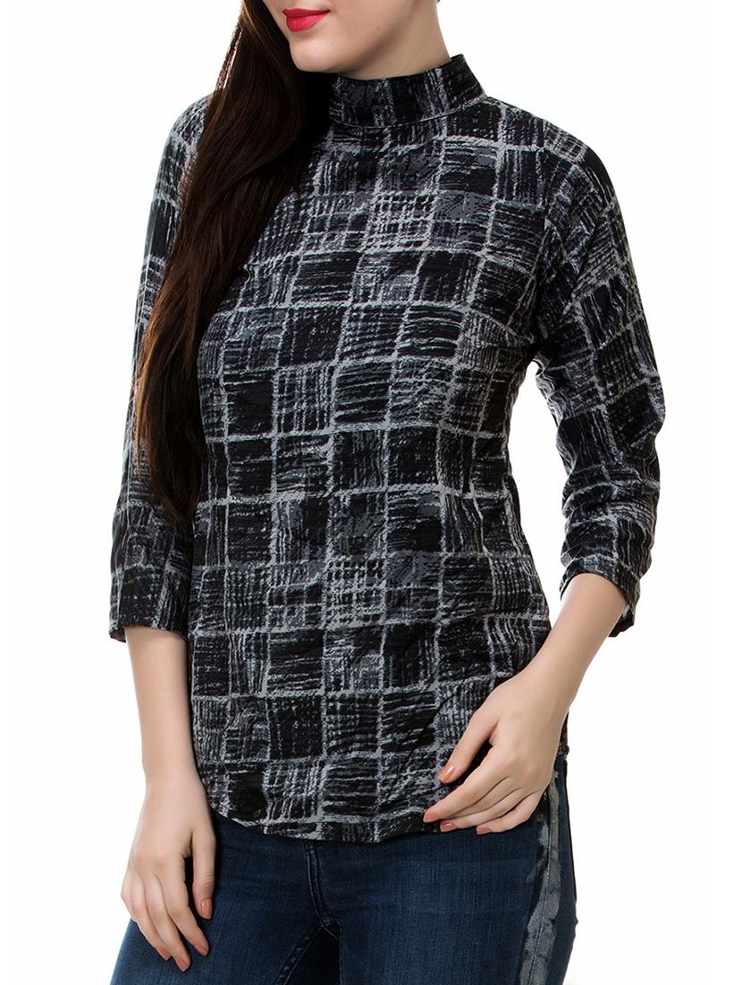 black printed crepe regular top - 14050883 - Zoom Image - 2