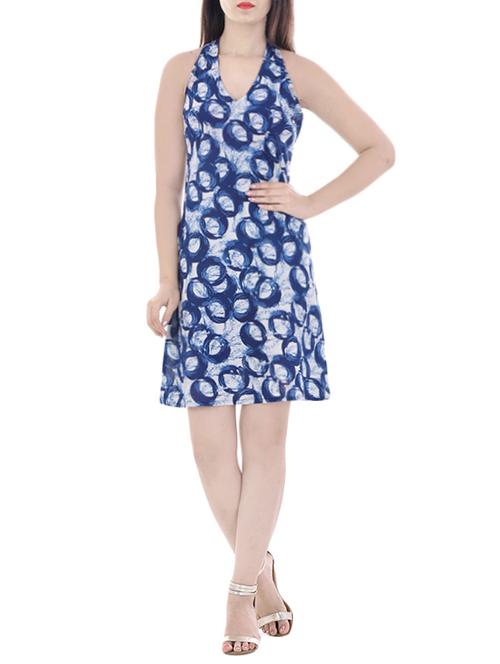 blue printed cotton a-line dress - 14052002 - Standard Image - 1