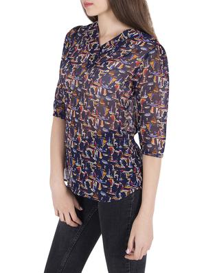 blue printed georgette top - 14062634 - Standard Image - 2