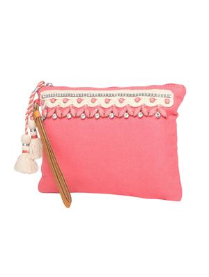 jungli murgi pink canvas pouch clutch - 14064682 - Standard Image - 4