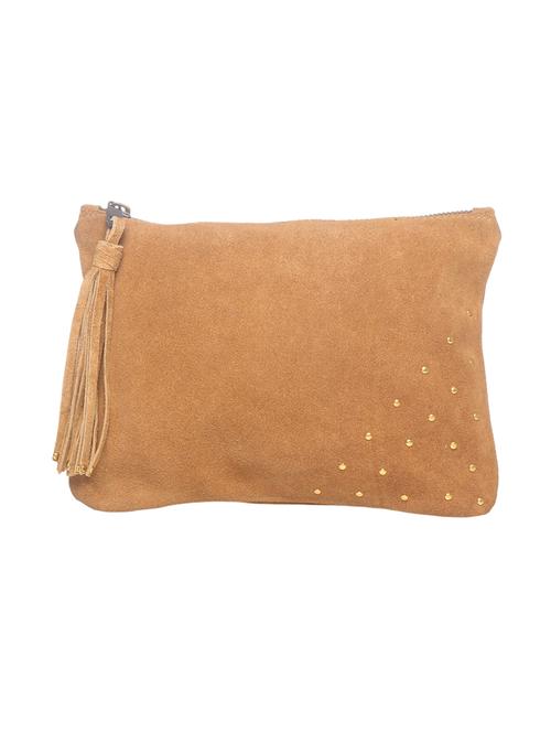 jungli murgi tan suede pouch clutch - 14064691 - Standard Image - 1
