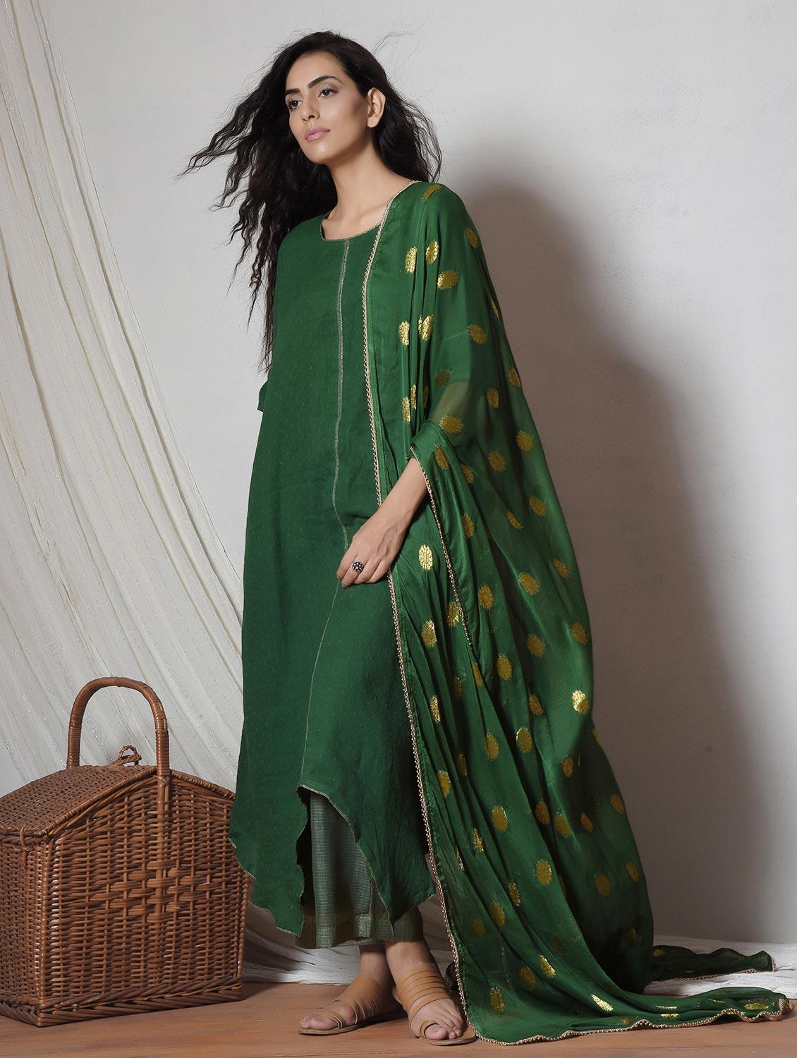 Gota patti asymmetric suit set - 14068699 - Zoom Image - 1