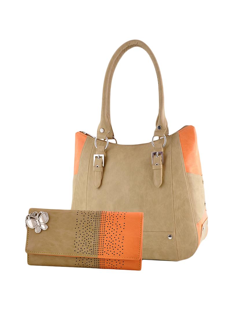 beige leatherette combo handbag - 14068736 - Zoom Image - 1